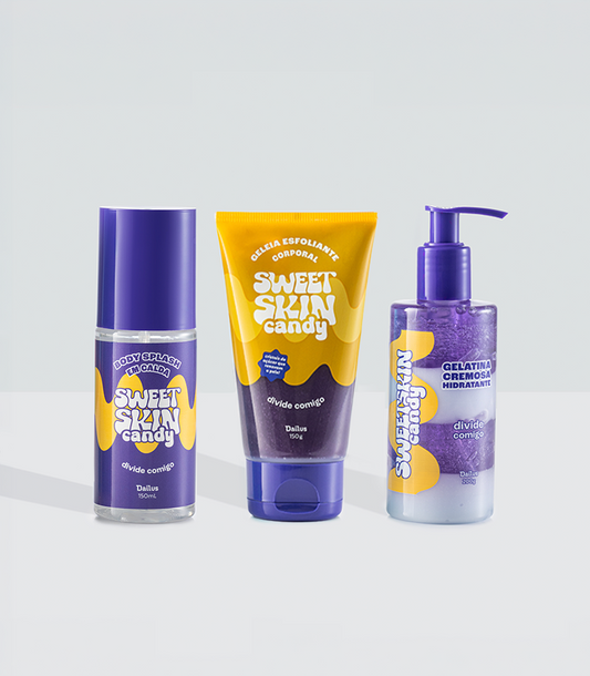 KIT TRIO DIVIDE COMIGO (BERRIES) – ESFOLIANTE + HIDRATANTE + BODY SPLASH – SWEET SKIN CANDY