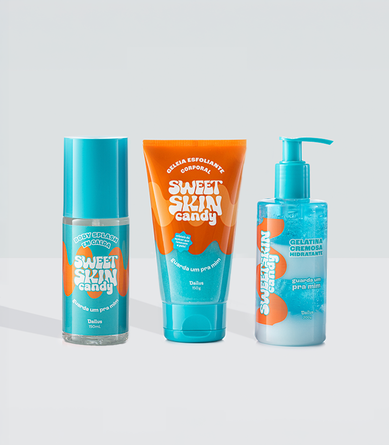 KIT TRIO GUARDA UM PRA MIM (CINNAMON ROLL) – ESFOLIANTE + HIDRATANTE + BODY SPLASH – SWEET SKIN CANDY