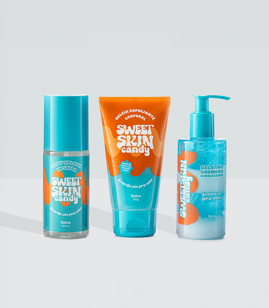 KIT TRIO GUARDA UM PRA MIM (CINNAMON ROLL) – ESFOLIANTE + HIDRATANTE + BODY SPLASH – SWEET SKIN CANDY