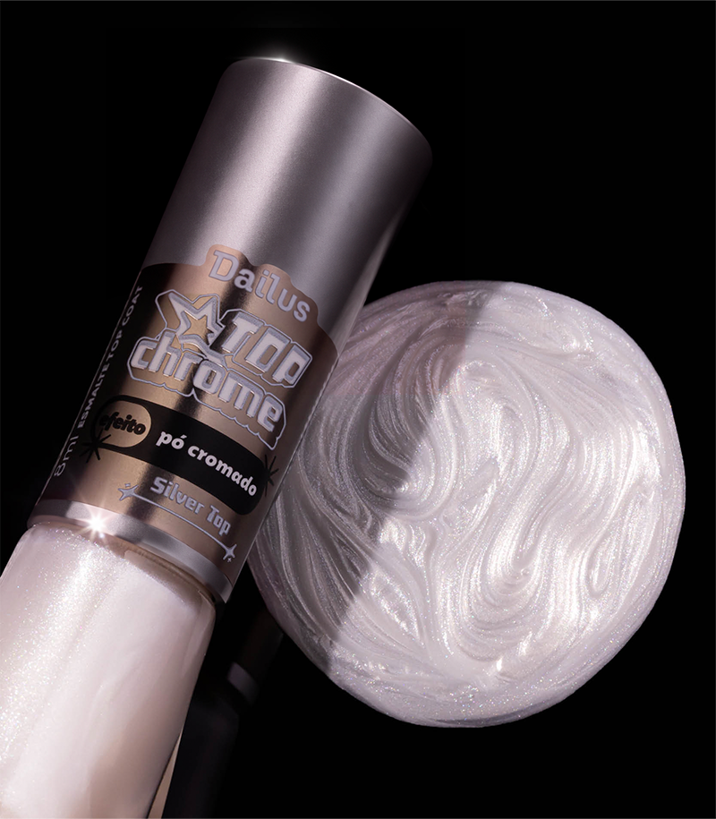 Esmalte Top Chrome – Efeito Pó Cromado – Silver Top